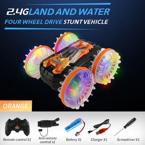 Planet Gates YL92 O With Watch New LED Amphibious RC car Dual remote control waterproof stunt car double side flip drift drive 360 ° rotation rc cars Kids toy