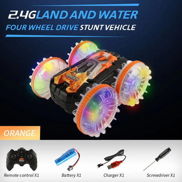 Planet Gates YL92 O Without Watch New LED Amphibious RC car Dual remote control waterproof stunt car double side flip drift drive 360 ° rotation rc cars Kids toy