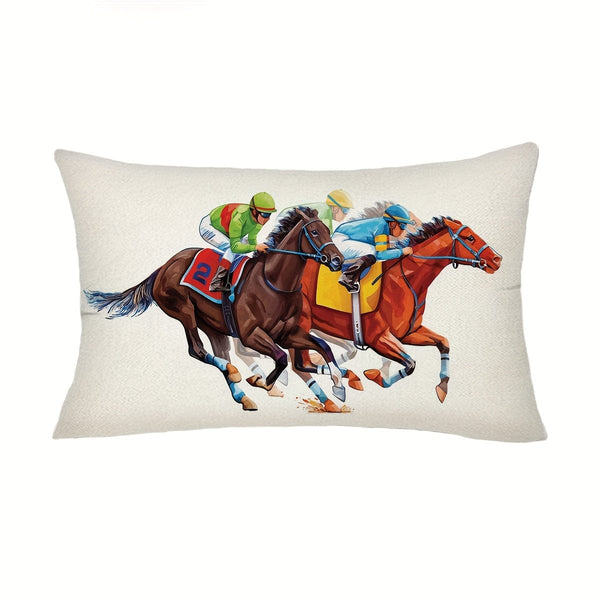 Planet Gates YL96 / 29.97*50.04cm 1pc, Kentucky Derby Throw Pillow Cover, Run For The Roses Jockey Horse Racing Themed Party Decoration For Couch Sofa,Without Pillow Insert