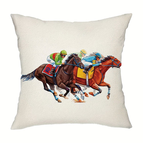 Planet Gates YL96 / 44.96*44.96cm 1pc, Kentucky Derby Throw Pillow Cover, Run For The Roses Jockey Horse Racing Themed Party Decoration For Couch Sofa,Without Pillow Insert