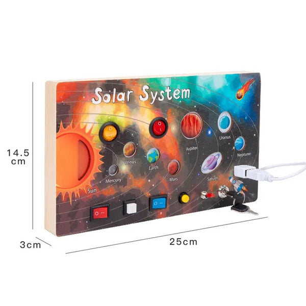 Planet Gates YLL01075 Montessori Busy Board Sensory Toys Wooden With LED Light Switch Control Board Travel Activities Children Games For 2-4 Years Old