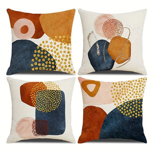 Planet Gates YM-67 4pcs Modern Geometric Abstract Cover Encryption Linen Medieval Minimalism Art Aesthetics Navy Burn Orange Throw Pillow Cover Sofa Sofa Bedroom Party Accessories One Sided Printing, Without Pillow Insert