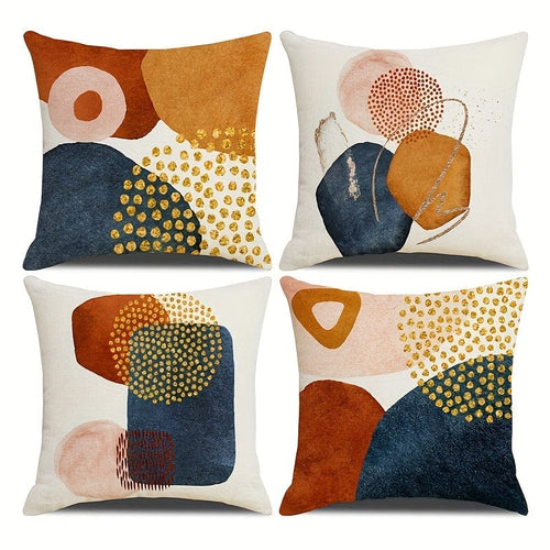 Planet Gates YM-67 4pcs Modern Geometric Abstract Cover Encryption Linen Medieval Minimalism Art Aesthetics Navy Burn Orange Throw Pillow Cover Sofa Sofa Bedroom Party Accessories One Sided Printing, Without Pillow Insert