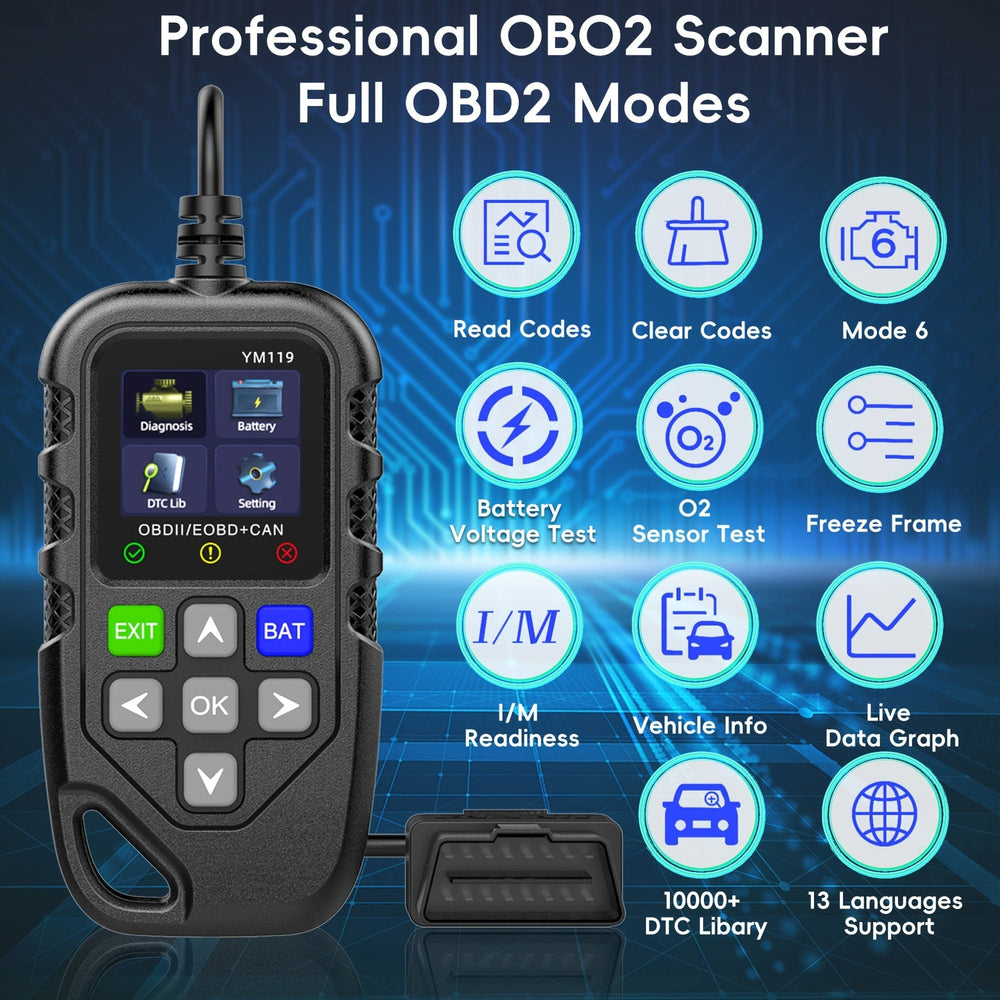 Planet Gates YM119 Car Code Reader, OBD2 Car Code Scanner Voltage Tester Engine Fault Code Scanner, EOBD+CAN Charging Tester Diagnostic Tool For OBDII Protocol Cars