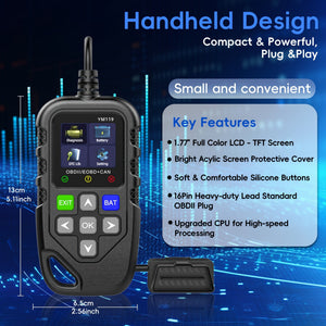 Planet Gates YM119 Car Code Reader, OBD2 Car Code Scanner Voltage Tester Engine Fault Code Scanner, EOBD+CAN Charging Tester Diagnostic Tool For OBDII Protocol Cars