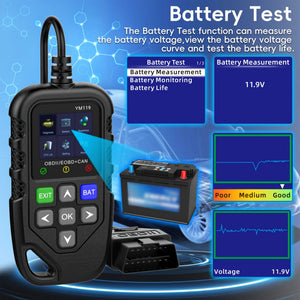 Planet Gates YM119 Car Code Reader, OBD2 Car Code Scanner Voltage Tester Engine Fault Code Scanner, EOBD+CAN Charging Tester Diagnostic Tool For OBDII Protocol Cars