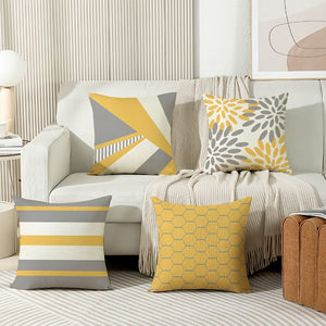 Planet Gates YM156 4PCS Boho Throw Pillow Covers, Yellow And Gray Pillowcases, Geometric Patterns Decorative Cushion Covers, Home Decor For Sofa Bedroom Office Car Farmhouse, 44.96*44.96cm, Without Pillow Cores