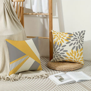 Planet Gates YM156 4PCS Boho Throw Pillow Covers, Yellow And Gray Pillowcases, Geometric Patterns Decorative Cushion Covers, Home Decor For Sofa Bedroom Office Car Farmhouse, 44.96*44.96cm, Without Pillow Cores