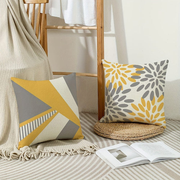 Planet Gates YM156 4PCS Boho Throw Pillow Covers, Yellow And Gray Pillowcases, Geometric Patterns Decorative Cushion Covers, Home Decor For Sofa Bedroom Office Car Farmhouse, 44.96*44.96cm, Without Pillow Cores