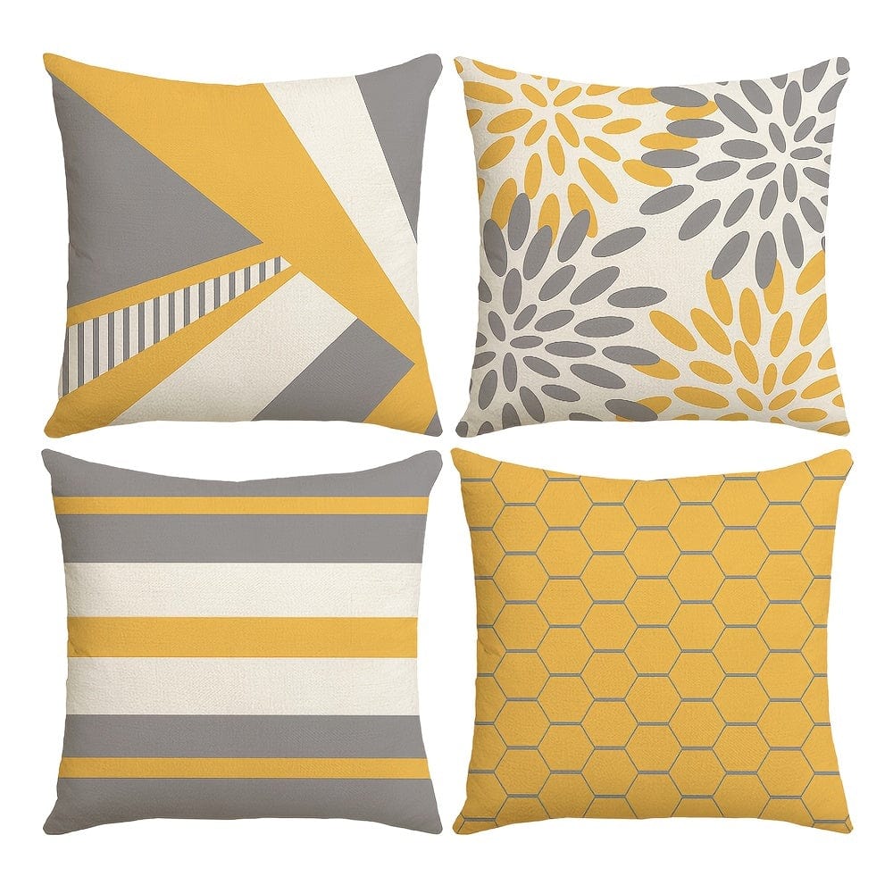 Planet Gates YM156 4PCS Boho Throw Pillow Covers, Yellow And Gray Pillowcases, Geometric Patterns Decorative Cushion Covers, Home Decor For Sofa Bedroom Office Car Farmhouse, 44.96*44.96cm, Without Pillow Cores