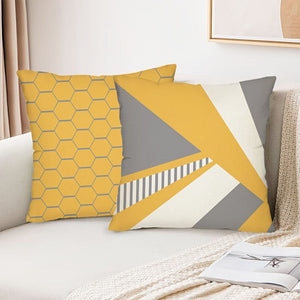 Planet Gates YM156 4PCS Boho Throw Pillow Covers, Yellow And Gray Pillowcases, Geometric Patterns Decorative Cushion Covers, Home Decor For Sofa Bedroom Office Car Farmhouse, 44.96*44.96cm, Without Pillow Cores