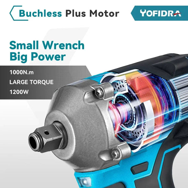 Planet Gates Yofidra 1000N.m 20V Brushless Electric Impact Wrench Cordless Wrench Socket 1/2 Inch Li-ion Battery For Makita 18V Battery