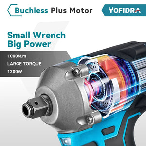 Planet Gates Yofidra 1000N.m 20V Brushless Electric Impact Wrench Cordless Wrench Socket 1/2 Inch Li-ion Battery For Makita 18V Battery