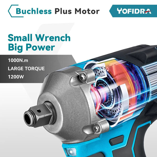 Planet Gates Yofidra 1000N.m 20V Brushless Electric Impact Wrench Cordless Wrench Socket 1/2 Inch Li-ion Battery For Makita 18V Battery