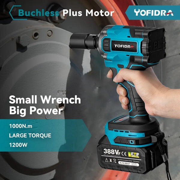 Planet Gates Yofidra 1000N.m 20V Brushless Electric Impact Wrench Cordless Wrench Socket 1/2 Inch Li-ion Battery For Makita 18V Battery