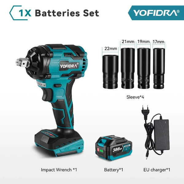 Planet Gates YOFIDRA 1000N.m Brushless Electric Impact Wrench 1/2" Cordless Rechargeable Socket Screwdriver Power Tool For Makita 18V Battery