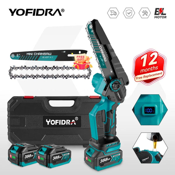 Planet Gates Yofidra 8 Inch Brushless Electric Chainsaw Cordless Rechargeable Woodworking Garden Pruning Saw Tool for Makita 18V Battery