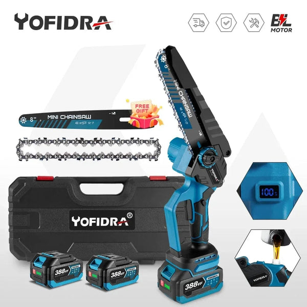 Planet Gates YOFIDRA Brushless 8inch Electric Chainsaw Cordless Rechargeable Pruning Saw Woodworking Garden Power Tool For Makita 18V Battery