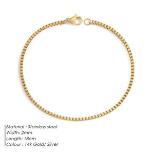 Planet Gates YS33294-2MM 18CM / Silver Color eManco 2MM Box Chain Bracelet Stainless Steel Gold Plated Classic Accessories Wholesale