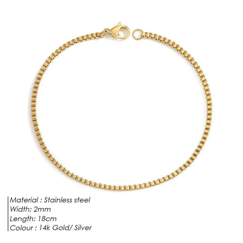 Planet Gates YS33294-2MM 18CM / Silver Color eManco 2MM Box Chain Bracelet Stainless Steel Gold Plated Classic Accessories Wholesale