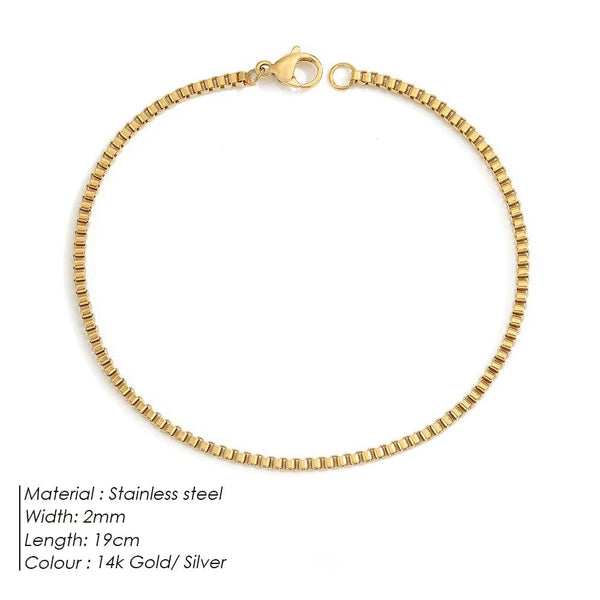 Planet Gates YS33294-2MM 18CM / Silver Color eManco 2MM Box Chain Bracelet Stainless Steel Gold Plated Classic Accessories Wholesale