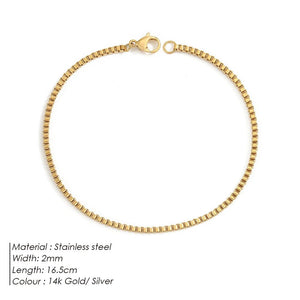 Planet Gates YS33294-2MM 18CM / Silver Color eManco 2MM Box Chain Bracelet Stainless Steel Gold Plated Classic Accessories Wholesale