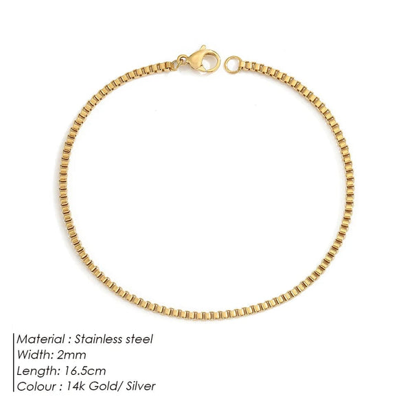 Planet Gates YS33294-2MM 18CM / Silver Color eManco 2MM Box Chain Bracelet Stainless Steel Gold Plated Classic Accessories Wholesale