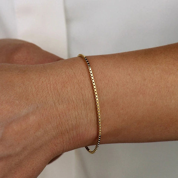 Planet Gates YS33294-2MM 18CM / Silver Color eManco 2MM Box Chain Bracelet Stainless Steel Gold Plated Classic Accessories Wholesale