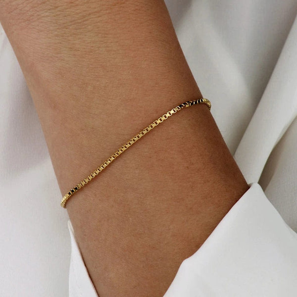 Planet Gates YS33294-2MM 18CM / Silver Color eManco 2MM Box Chain Bracelet Stainless Steel Gold Plated Classic Accessories Wholesale