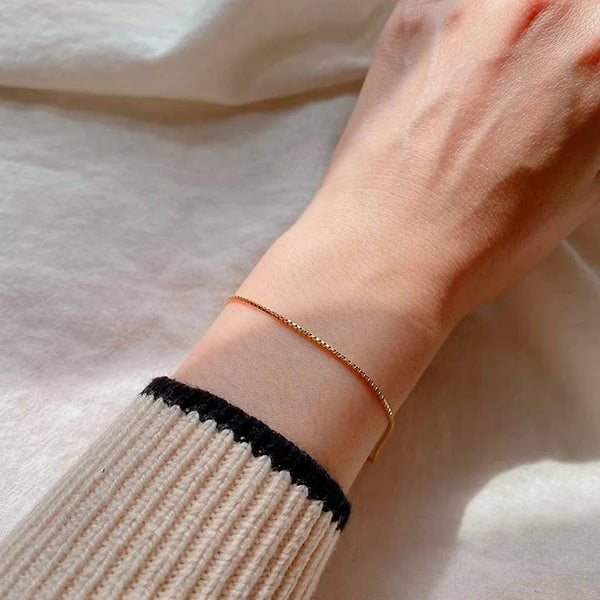 Planet Gates YS33294-2MM 18CM / Silver Color eManco 2MM Box Chain Bracelet Stainless Steel Gold Plated Classic Accessories Wholesale