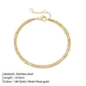 Planet Gates YS35092 - 2pc / Rose Gold Color eManco Simple Women's Ball Chain Bracelet Jewelry Layered Fine Bead Chain Bracelet Ladies Stainless Steel Chain