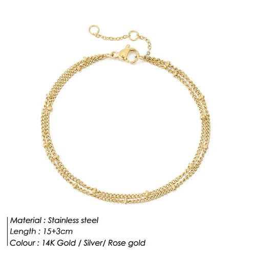 Planet Gates YS35092 - 2pc / Rose Gold Color eManco Simple Women's Ball Chain Bracelet Jewelry Layered Fine Bead Chain Bracelet Ladies Stainless Steel Chain
