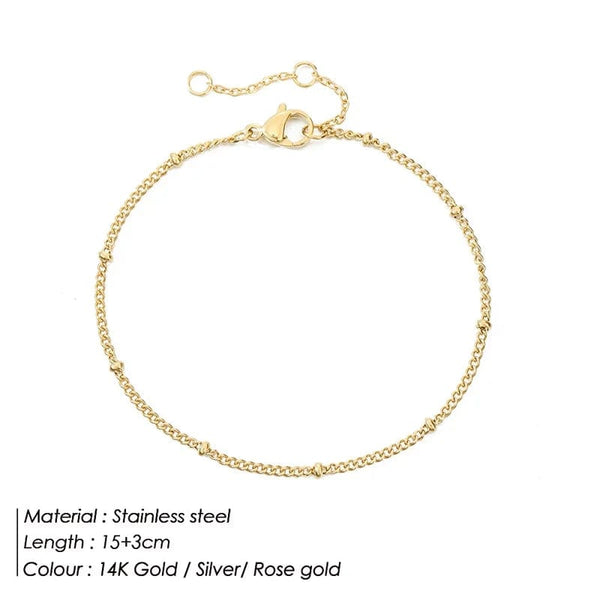 Planet Gates YS35092 - 2pc / Rose Gold Color eManco Simple Women's Ball Chain Bracelet Jewelry Layered Fine Bead Chain Bracelet Ladies Stainless Steel Chain