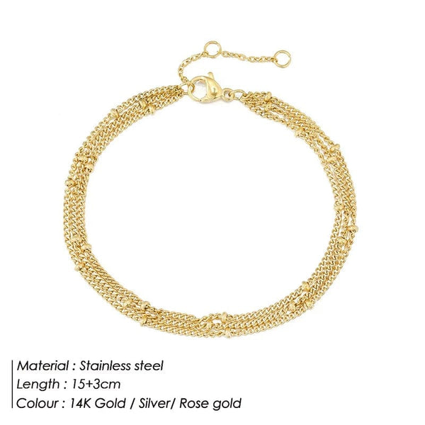 Planet Gates YS35092 - 2pc / Rose Gold Color eManco Simple Women's Ball Chain Bracelet Jewelry Layered Fine Bead Chain Bracelet Ladies Stainless Steel Chain