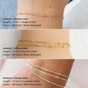 Planet Gates YS35092 - 2pc / Rose Gold Color eManco Simple Women's Ball Chain Bracelet Jewelry Layered Fine Bead Chain Bracelet Ladies Stainless Steel Chain