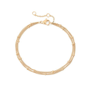 Planet Gates YS35092 - 2pc / Rose Gold Color eManco Simple Women's Ball Chain Bracelet Jewelry Layered Fine Bead Chain Bracelet Ladies Stainless Steel Chain