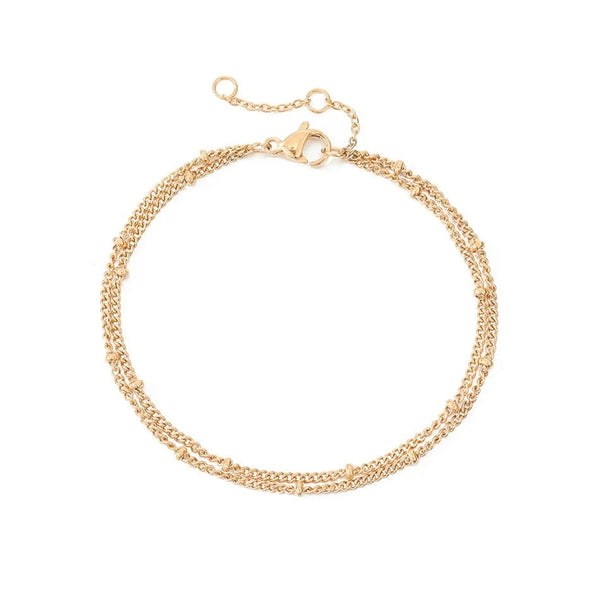 Planet Gates YS35092 - 2pc / Rose Gold Color eManco Simple Women's Ball Chain Bracelet Jewelry Layered Fine Bead Chain Bracelet Ladies Stainless Steel Chain