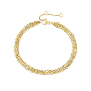 Planet Gates YS35092 - 2pc / Rose Gold Color eManco Simple Women's Ball Chain Bracelet Jewelry Layered Fine Bead Chain Bracelet Ladies Stainless Steel Chain