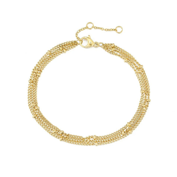 Planet Gates YS35092 - 2pc / Rose Gold Color eManco Simple Women's Ball Chain Bracelet Jewelry Layered Fine Bead Chain Bracelet Ladies Stainless Steel Chain