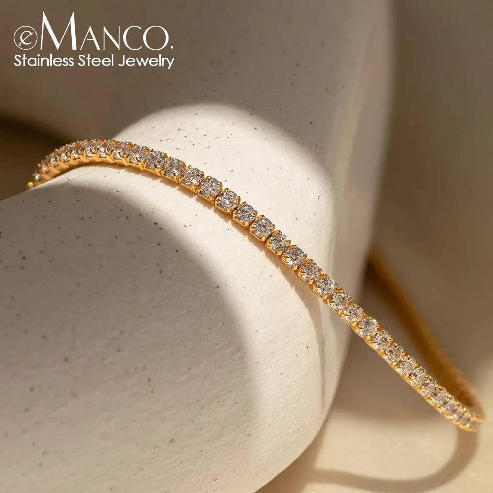 Planet Gates YS36104 Gold Color eManco Stainless Steel Women's Zirconia Tennis Bracelet Classic Bridal Accessories Wholesale