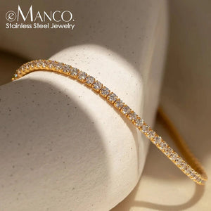 Planet Gates YS36104 Gold Color eManco Stainless Steel Women's Zirconia Tennis Bracelet Classic Bridal Accessories Wholesale
