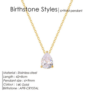 Planet Gates YX36097-April / Gold Color eManco Hot Sale Stainless Steel Teardrop Zirconia Pendant Shiny Crystal Necklace Women's Birthstone Collarbone Chain Wholesale