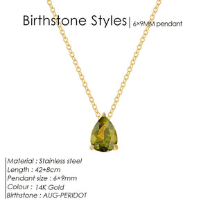 Planet Gates YX36097-August / Gold Color eManco Hot Sale Stainless Steel Teardrop Zirconia Pendant Shiny Crystal Necklace Women's Birthstone Collarbone Chain Wholesale