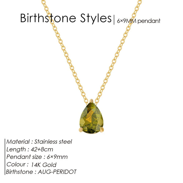 Planet Gates YX36097-August / Gold Color eManco Hot Sale Stainless Steel Teardrop Zirconia Pendant Shiny Crystal Necklace Women's Birthstone Collarbone Chain Wholesale