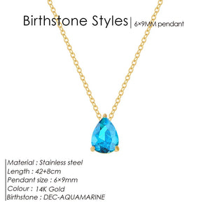 Planet Gates YX36097-December / Gold Color eManco Hot Sale Stainless Steel Teardrop Zirconia Pendant Shiny Crystal Necklace Women's Birthstone Collarbone Chain Wholesale