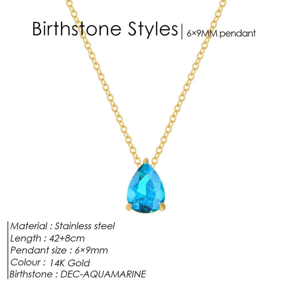 Planet Gates YX36097-December / Gold Color eManco Hot Sale Stainless Steel Teardrop Zirconia Pendant Shiny Crystal Necklace Women's Birthstone Collarbone Chain Wholesale