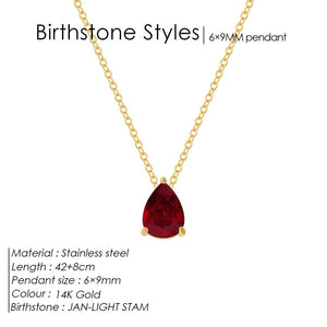 Planet Gates YX36097-January / Gold Color eManco Hot Sale Stainless Steel Teardrop Zirconia Pendant Shiny Crystal Necklace Women's Birthstone Collarbone Chain Wholesale