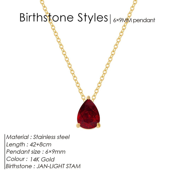 Planet Gates YX36097-January / Gold Color eManco Hot Sale Stainless Steel Teardrop Zirconia Pendant Shiny Crystal Necklace Women's Birthstone Collarbone Chain Wholesale