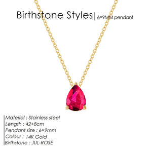 Planet Gates YX36097-July / Gold Color eManco Hot Sale Stainless Steel Teardrop Zirconia Pendant Shiny Crystal Necklace Women's Birthstone Collarbone Chain Wholesale