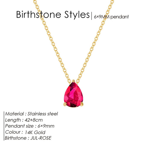 Planet Gates YX36097-July / Gold Color eManco Hot Sale Stainless Steel Teardrop Zirconia Pendant Shiny Crystal Necklace Women's Birthstone Collarbone Chain Wholesale